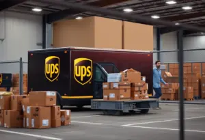 Logistics facility with UPS truck and security measures