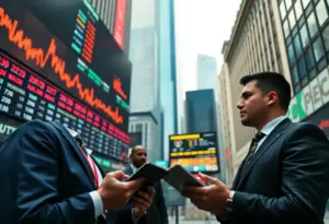 Traders monitoring stock market activity in a financial district