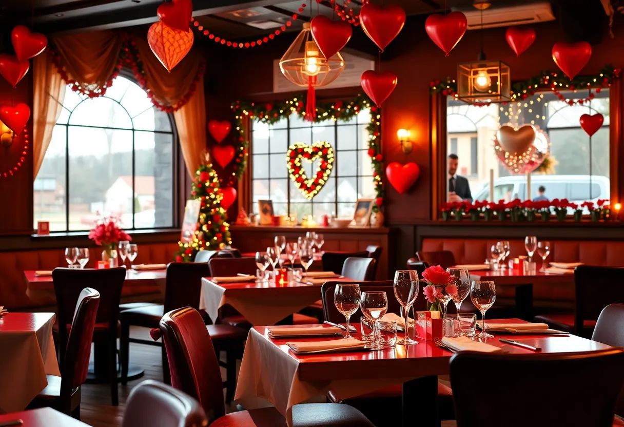 A beautifully decorated table for Valentine's Day at White Castle, featuring festive decorations and sliders.