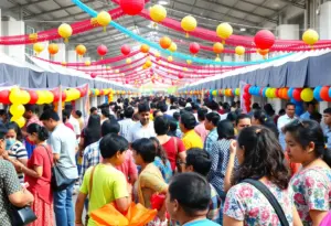 Event management professional coordinating a vibrant community event