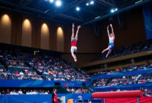 Gymnasts performing at the Winter Cup in Louisville