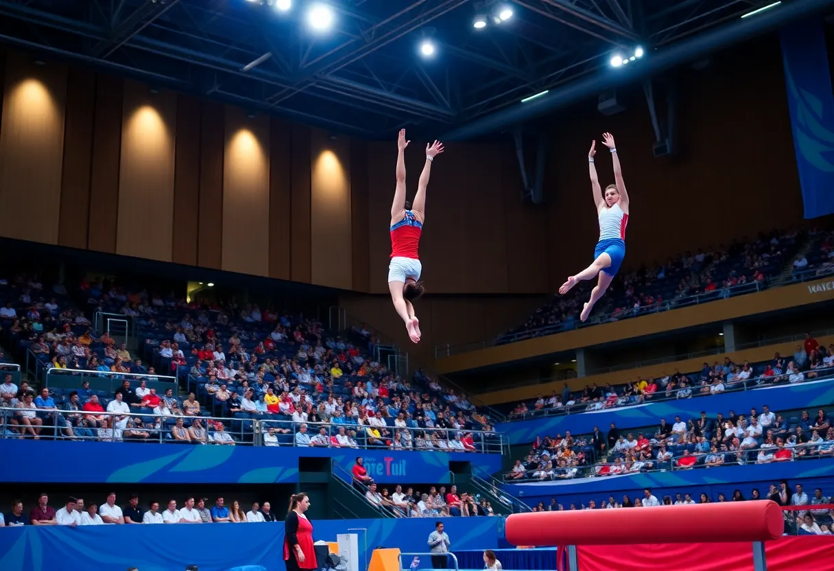 Gymnasts performing at the Winter Cup in Louisville