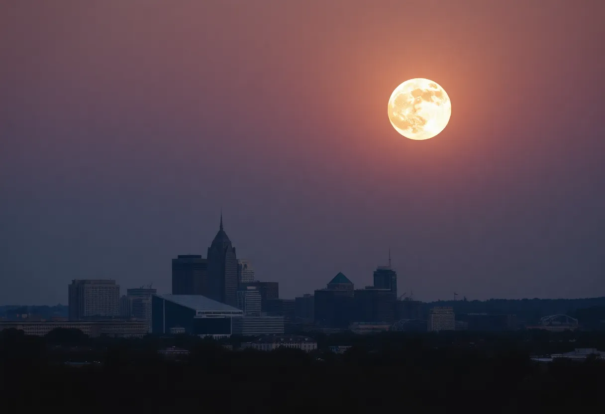 Supermoon rising over the Louisville skyline