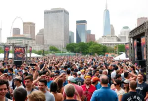 Crowd enjoying a music festival with diverse artists performing on stage.