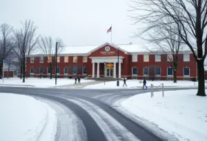 Web perspective of a school in snowy weather during NTI day
