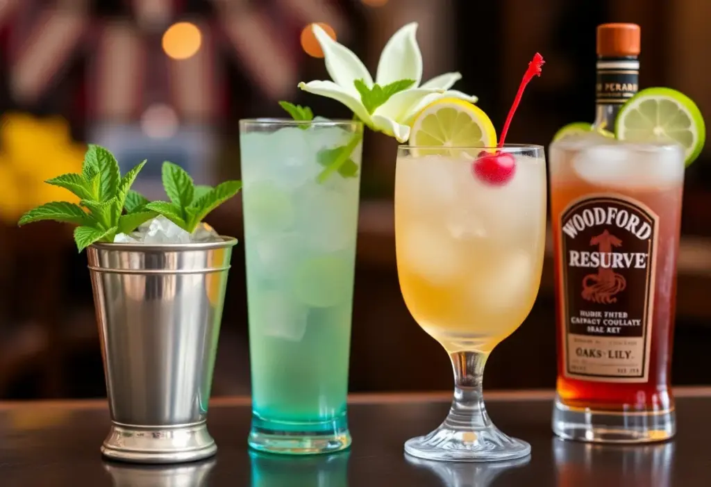 A selection of classic Kentucky Derby cocktails on a table