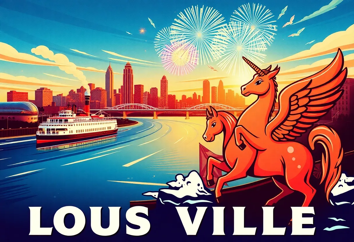 The official poster for the 2026 Kentucky Derby Festival showcasing local artistry and iconic elements.