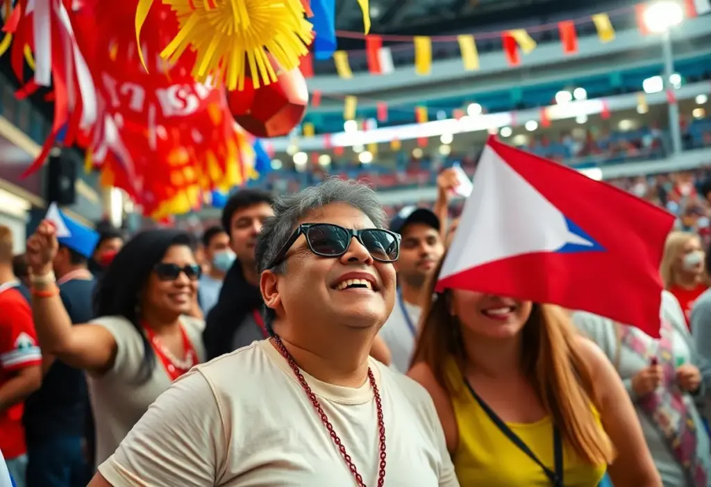 Community members celebrating Puerto Rican culture during a Super Bowl watch party in Louisville.