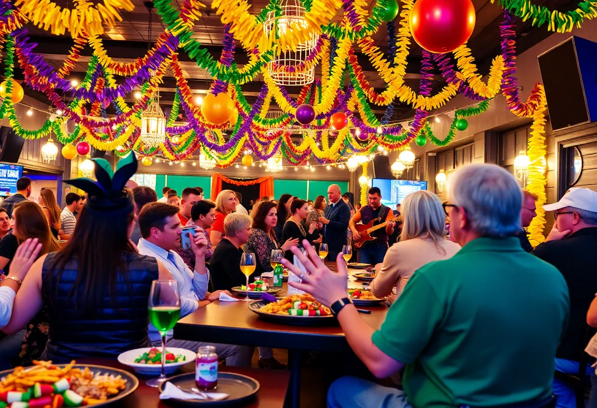 People celebrating at the Rouler! fundraiser event in Louisville with festive decorations