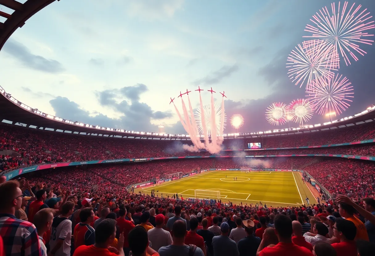 Spectacular view of Thunder event at Lynn Family Stadium with fireworks.