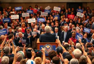 Crowded political event illustrating tension within the GOP